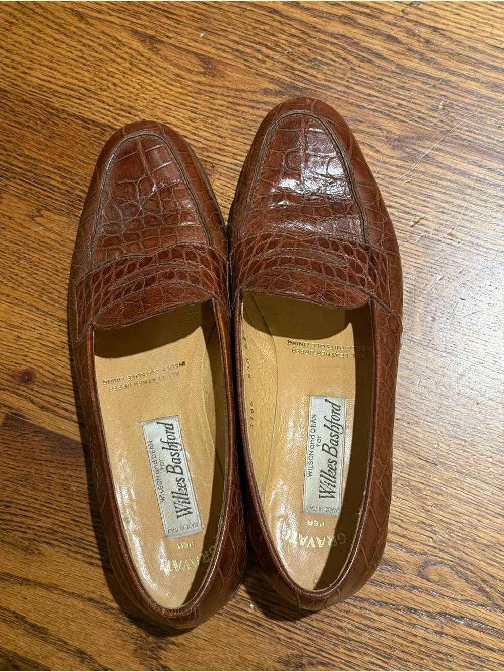 Brown Croc-Embossed Leather Loafers